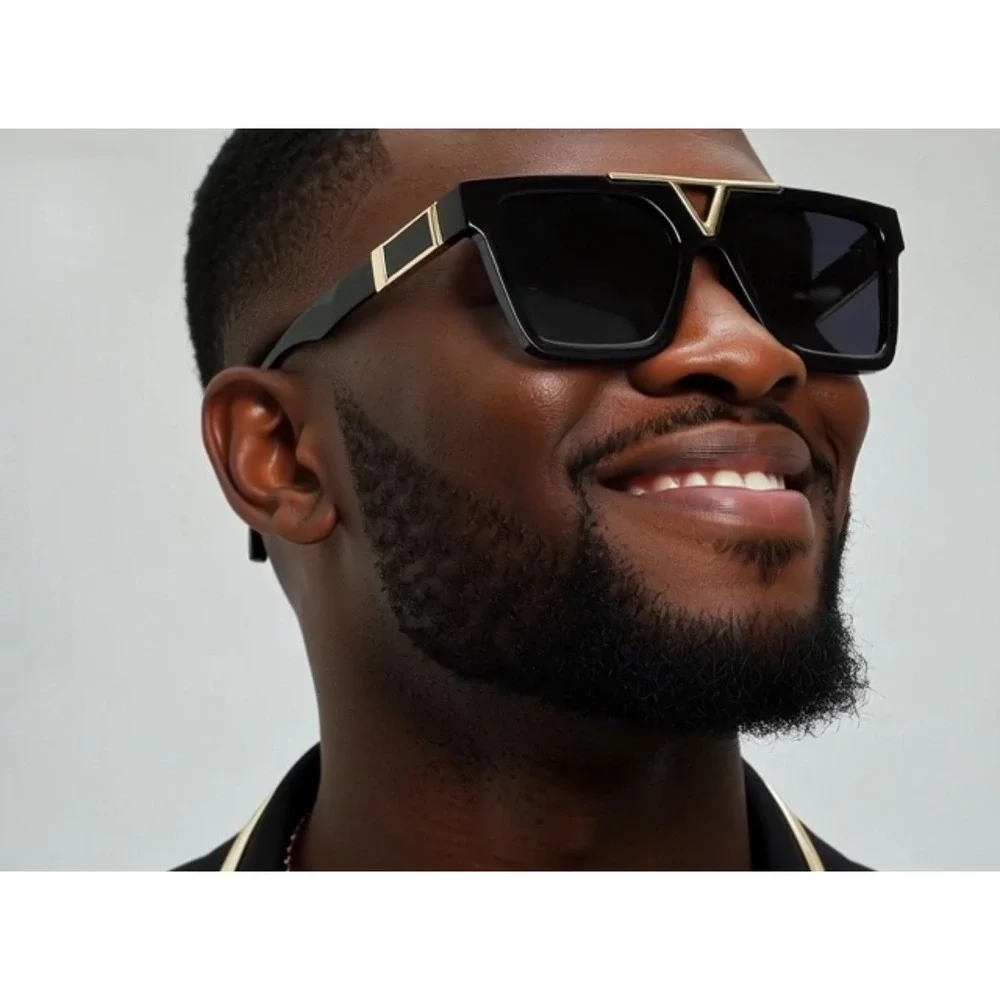 Square Sunglasses‎ Men's Black Gold Accents Fashion UV400 Protection Street Wear